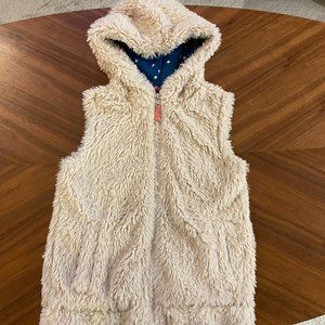 9-10y Mini Boden Faux Sheep Fur Full Zip Hooded Vest Oatmeal